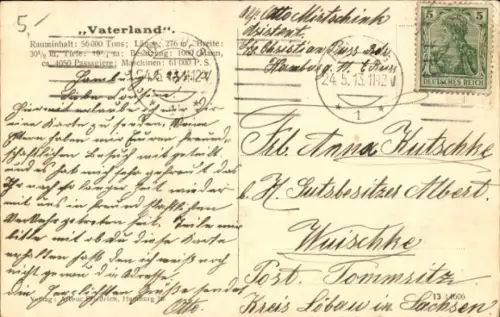 Ak HAPAG Dampfer Vaterland, Passagierschiff