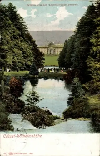 Ak Bad Wilhelmshöhe Kassel in Hessen, Schloss, Blick von der Teufelsbrücke