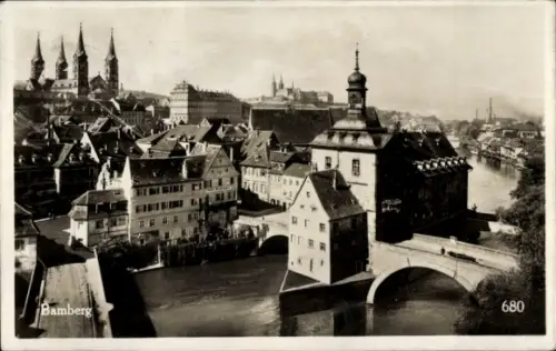 Ak Bamberg in Oberfranken,  Fluss, Brücke,  Gebäude, Türme