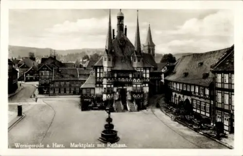 Ak Wernigerode im Harz, Wernigerode a. Harz, Marktplatz, Rathaus,  Gebäude