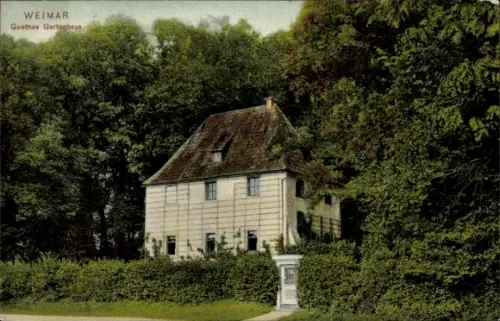 Ak Weimar in Thüringen, Goethe, Goethes Gartenhaus, Bäume, Garten, 