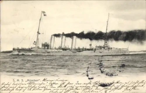 Ak Deutsches Kriegsschiff SMS München, Kaiserliche Marine, Kleiner Kreuzer, Bremen Klasse