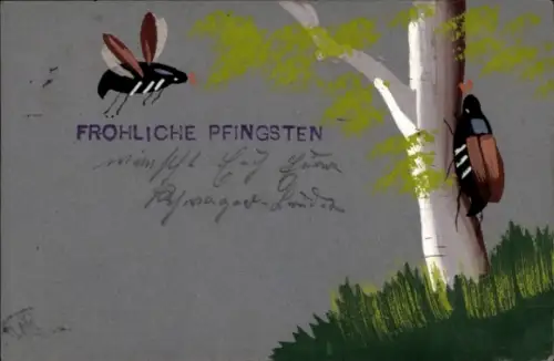 Handgemalt Ak Glückwunsch, Pfingsten, Maikäfer