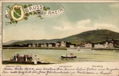 Wappen Litho Königswinter am Rhein, Mehlemer Fähre, Petersberg