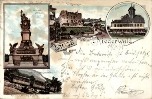 Litho Rüdesheim am Rhein, Niederwald Nationaldenkmal, Zahnradbahn, Jagdschloss