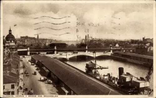 Ak Glasgow Schottland,  George V Bridge, Broomielaw, Flussansicht, 