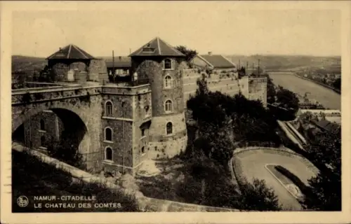Ak Namur Wallonien, Namur-Citadel, Château des Comtes, Festung, Fluss