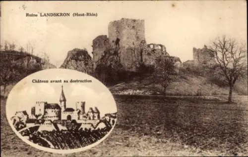 Ak Lucelle Lützel Elsass Haut-Rhin, Ruine Landskron, Château avant sa destruction, Landschaft mit