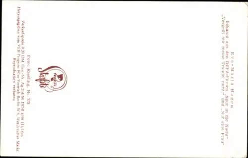 Ak Schauspielerin Eva-Maria Hagen, Portrait