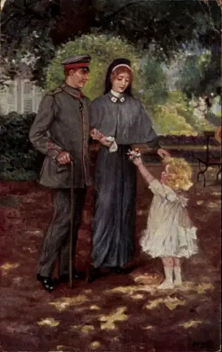 Künstler Ak Diepe, deutscher Soldat mit Familie