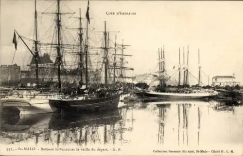 Ak Saint Malo Ille et Vilaine Bretagne, Hafenpartie, Segelschiffe