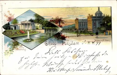Litho Potsdam in Brandenburg, Wildpark, Neues Palais, Schloss Charlottenhof