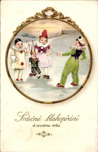 Passepartout Ak Glückwunsch Neujahr, Kinder in Kostümen