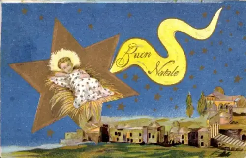 Präge Ak Glückwunsch Weihnachten, Jesuskind, Stern
