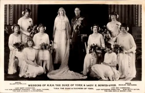 Ak Hochzeit des Herzogs von York und Lady Elizabeth Bowes Lyon, Brautjungfern