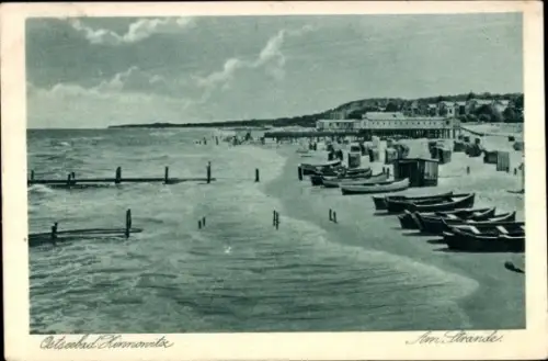 Ak Ostseebad Zinnowitz Usedom, Partie am Strand, Boote, Seebrücke