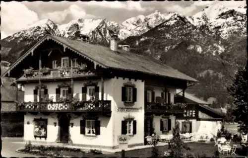 Ak Wallgau Oberbayern, Café, Fremdenheim Alpenblick, Martin Holzer,  Berge im Hintergrund