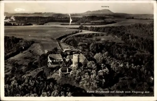 Ak Ruine Staufeneck Salach im Filstal, Luftaufnahme der Ruine Staufeneck, Landschaft, Flugzeugper