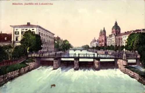Ak München, Jsarfälle, Lukaskirche