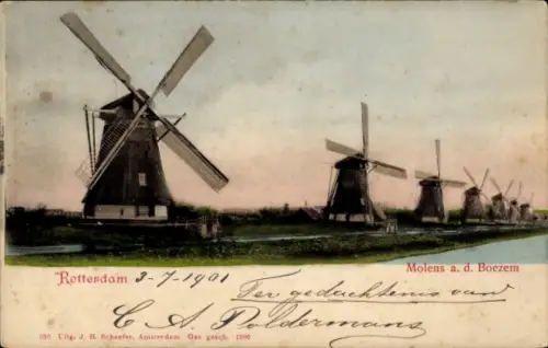 Ak Rotterdam Südholland Niederlande, Molens a. d. Boezem, Windmühlen