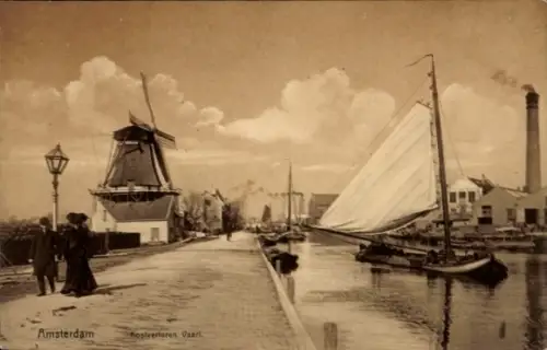 Ak Amsterdam Nordholland Niederlande, Windmühle, Kostverloren Vaart