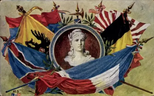 Ak Marianne, Fahnen, Patriotik Frankreich