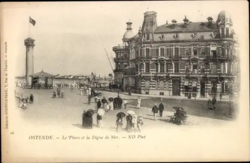 CPA Ostende Ostende Flandre Occidentale, Le Phare el la Digue de Mer