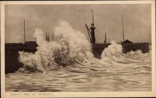 PC Margate Kent England, Rough Sea, Lighthouse