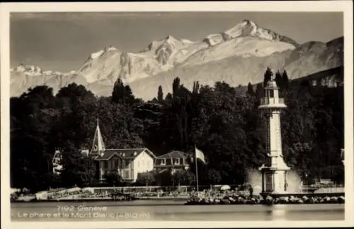 CPA Genève Suisse, Le phare et le Mont Blanc