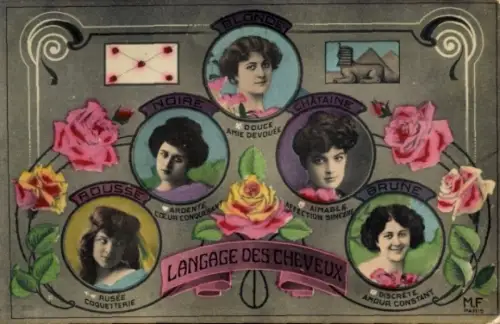 Haarsprache Ak Frauen, Portraits, Noire, Chataine, Rousse, Brune
