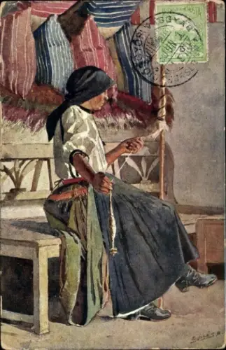 Künstler Ak Rumänien, Femeie torcatoare din Manastur