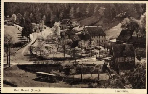 Ak Bad Grund im Harz,  Laubhütte, Landschaft mit Häusern, Bäume