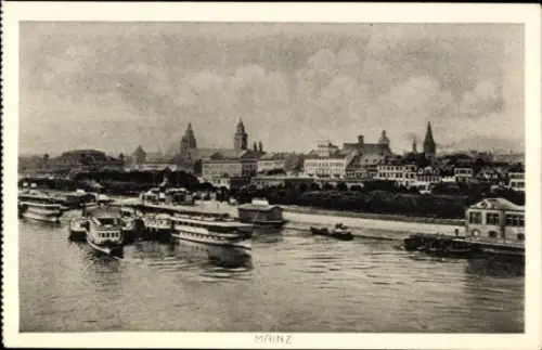 Ak Mainz am Rhein, Schiffe auf dem Wasser, Stadtansicht von   Gebäude