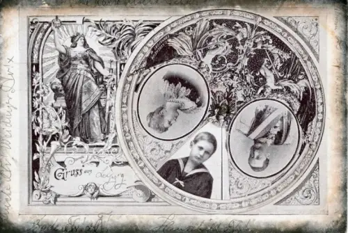 Mechanische Ak Kaiser Wilhelm II., Kaiserin Auguste Viktoria, Kinder des Kaiserpaares, Germania