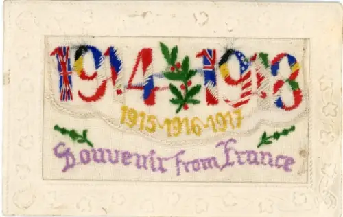 Seiden Ak Souvenir from France 1914-1918