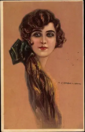 Künstler Ak Corbella, T., Junge Frau, Langes Haar, Haarschleife, Portrait