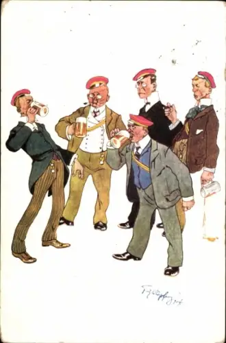 Studentika Künstler Litho Studenten trinken Bier, Studentenleben