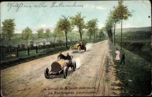 Ak Seine Maritime, Circuit de la Seine Inferieure, la Route après Londinières, Autos