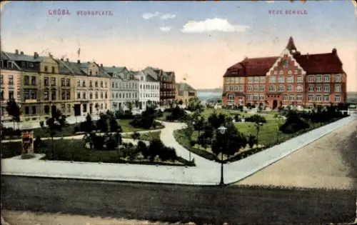 Ak Gröba Riesa, Blick auf die Neue Schule am Georgplatz