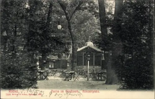 Ak Riesa an der Elbe Sachsen, Partie im Stadtpark Konzertplatz, Bäume, Tische, Stühle
