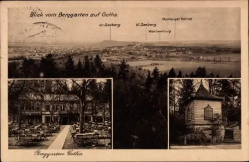 Ak Gotha in Thüringen, Blick vom Berggarten auf  Gr. Seeberg, Kl. Seeberg, Mühlberger Gleiche, Wa