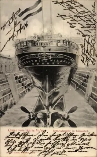 Ak Bremerhaven, Kaiserhafen, Schnelldampfer im Kaiserdock, Kronprinz Wilhelm NDL Bremen