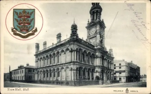 Ak Hull Kingston upon Hull Yorkshire England, Rathaus,  Wappen, Uhrturm, 