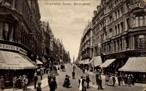 Ak Birmingham West Midlands England, Corporation Street,  Menschenmenge, Geschäfte, Straßenszene