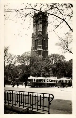 Ak Paris IV, Boulevard de Sebastopol, Tour Saint Jacques, Straßenbahn