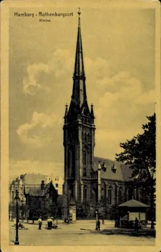 Ak Hamburg Mitte Rothenburgsort, Zentraler Kirchturm, umgeben von Bäumen, historische Gebäude,...