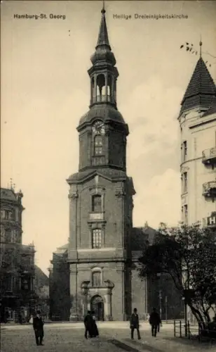 Ak Hamburg Mitte St. Georg, Heilige Dreieinigkeitskirche, Kirche mit Turm, Seitlich Bäume, Ham...