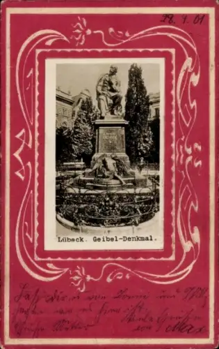 Ak Hansestadt Lübeck, Geibel-Denkmal