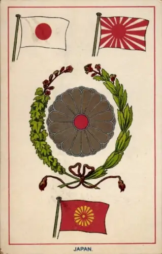 Ak Japan, Japanische Marine, Fahnen, Kranz