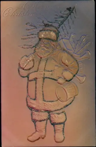 Glitzer Ak Glückwunsch Weihnachten, Weihnachtsmann, Tannenbaum